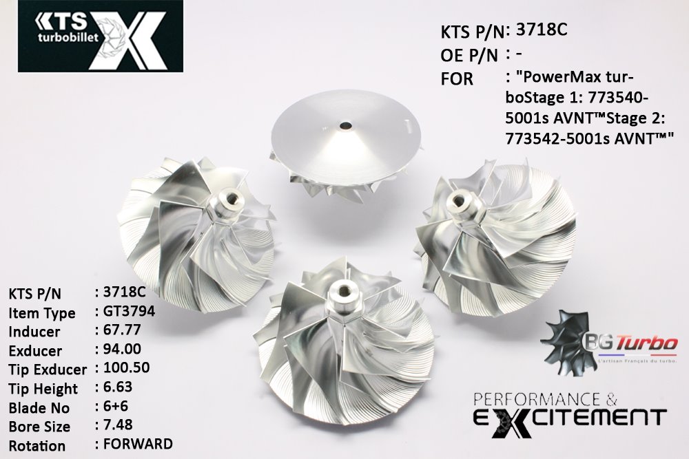 Turbo ROUE FORGÉE MFS PERFORMANCE - 6+6 PALES - INDUCER : 67,77 - EXDUCER : 94 - TYPE : GT3794ANGLE : 60° - ROTATION : Forward - SUPER BACK : 5,55 - BORE SIZE : 7,48
